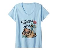 Donna Western Soul Cowboy Boots Cappello e Rosa Maglietta con Collo a V
