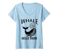 Donna Whale Hello There Crociera sul mare o sull'oceano Osservazione delle balene Un gioco di parole Maglietta con Collo a V