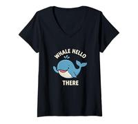 Donna Whale Hello There Ocean Marine Life Dicendo Maglietta con Collo a V