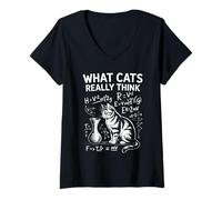 Donna What Cats Really Think Fisica Gatto Umorismo Scientifico Maglietta con Collo a V
