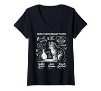 Donna What Cats Really Think Lavagna Gatto Scienza Fisica Umorismo Maglietta con Collo a V