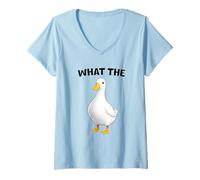 Donna What The Duck Funny Silly Sarcastic Viral Duck Meme Pun Maglietta con Collo a V