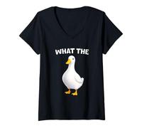 Donna What The Duck Funny Silly Sarcastic Viral Duck Meme Pun Maglietta con Collo a V