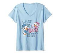 Donna What The Duck Is It Gender Reveal Baby Shower Party Maglietta con Collo a V
