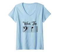 Donna What The F Funny Humor Music Lover Bass Clef Nota Musicale Maglietta con Collo a V