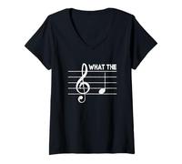 Donna What-The F Nota Musicale Umorismo Adulto Slang Parola Musica Amante Maglietta con Collo a V