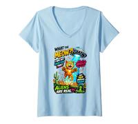 Donna What The Meow Funny Cat UFO Abduction Sci-Fi Alien Maglietta con Collo a V