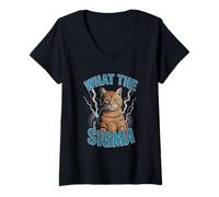 Donna What The Sigma Meme Cat Lightning Divertente Viral Power Energy Maglietta con Collo a V