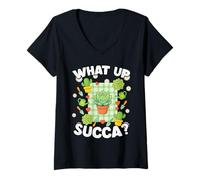 Donna What Up Succa Kawaii Succulente Divertente Maglietta con Collo a V