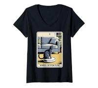 Donna Wheel of Fur-Tune - Aspirapolvere per tarocchi Cat Robot Maglietta con Collo a V