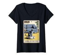 Donna Wheel of Fur-Tune - Aspirapolvere per tarocchi Cat Robot Maglietta con Collo a V