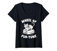 Donna Wheel of Fur-Tune Cat Joke Robot Aspirapolvere Cat Maglietta con Collo a V