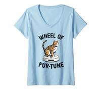 Donna Wheel of Fur-Tune Cat Joke Robot Aspirapolvere Cat Maglietta con Collo a V