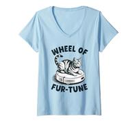 Donna Wheel of Fur-Tune Cat Joke Robot Aspirapolvere Cat Maglietta con Collo a V