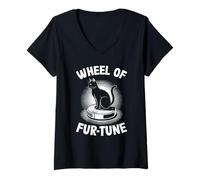 Donna Wheel of Fur-Tune Cat Joke Robot Aspirapolvere Cat Maglietta con Collo a V
