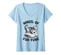 Donna Wheel of Fur-Tune Cat Joke Robot Aspirapolvere Cat Maglietta con Collo a V