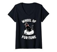 Donna Wheel of Fur-Tune Cat On Robot Aspirapolvere Cat Maglietta con Collo a V