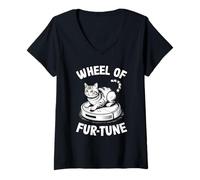 Donna Wheel of Fur-Tune Cat On Robot Aspirapolvere Cat Maglietta con Collo a V
