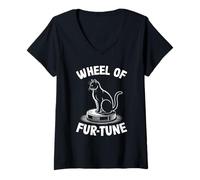 Donna Wheel of Fur-Tune Cat On Robot Aspirapolvere Cat Maglietta con Collo a V