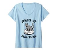 Donna Wheel of Fur-Tune Cat On Robot Aspirapolvere Cat Maglietta con Collo a V