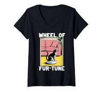 Donna Wheel of Fur-Tune Cat On Robot Aspirapolvere Cat Maglietta con Collo a V