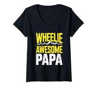 Donna Wheelie Impressionante Papa Mountains Avventura Maglietta con Collo a V