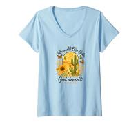 Donna When all Else Fails God Doesn't Psalm 73:26 Sunflower Cactus Maglietta con Collo a V