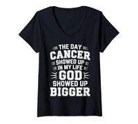 Donna When Cancer Came God Showed Up Even Bigger - Maglietta con Collo a V