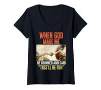 Donna When God Made Me - Funny Creation of Adam Soccer Maglietta con Collo a V