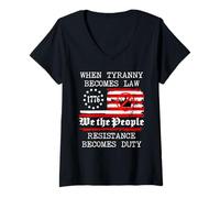 Donna When Tyranny Becomes Law Resist Flag No Kings in America USA Maglietta con Collo a V