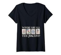 Donna Where Are All The Jokers Mahjong Player Game Maglietta con Collo a V