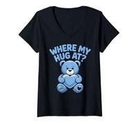 Donna Where My Hug At Bear Holding Heart Love Bears Maglietta con Collo a V