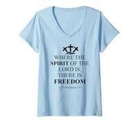Donna Where The Spirit of The Lord is There is Freedom Christian Maglietta con Collo a V