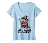 Donna Whimsical Frog Wizard off to Commit Tomfoolery Frog Meme Maglietta con Collo a V