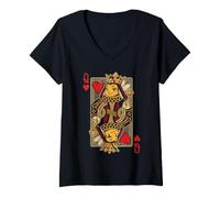 Donna Whimsical Queen Bee - Carte da Gioco a Forma di Cuore Maglietta con Collo a V