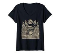 Donna Whimsy Goth Fairycore Witchy Frog Mushroom Moon Vintage Maglietta con Collo a V