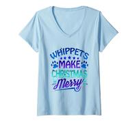 Donna Whippet Amante Whippets Make Christmas Merry Fun Christmas Maglietta con Collo a V