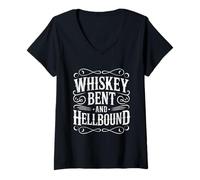 Donna Whiskey Bent And Hellbound Funny Whiskey Cowboy Cowgirl Fun Maglietta con Collo a V