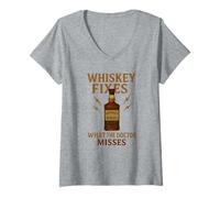 Donna Whiskey Fixes What the Doctor Misses Divertente regalo per bere Maglietta con Collo a V