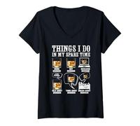 Donna Whisky Bourbon Lover Tee Things I do in My Spare Time Funny Maglietta con Collo a V