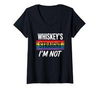 Donna Whisky Straight Im Not LGBT Gay Pride Mese Bandiera Colorata Maglietta con Collo a V