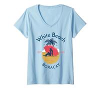 Donna White Beach Boracay Filippine Maglietta con Collo a V