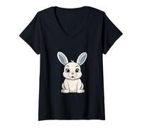 Donna White Rabbit Maglietta con Collo a V