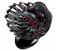 donna White Swan Pearl gioielli anello retrò Anelli Unici (Black, C)