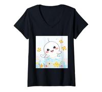 Donna White Whale - Carino Splash Party sotto il mare Maglietta con Collo a V