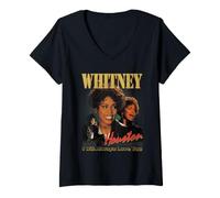 Donna Whitney Houston - Collage con Scritta I Will Always Love You Maglietta con Collo a V