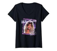 Donna Whitney Houston I Wanna Dance with Somebody - Cornice a Righe Maglietta con Collo a V