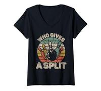 Donna Who Gives A Split Retro Bowling Bowler Team Funny Maglietta con Collo a V