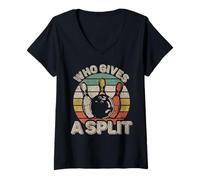 Donna Who Gives A Split Retro Bowling Bowler Team Funny Maglietta con Collo a V
