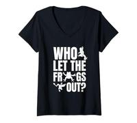 Donna Who Let The Frogs Out Funny Frog Lovers Tee Anfibi Maglietta con Collo a V